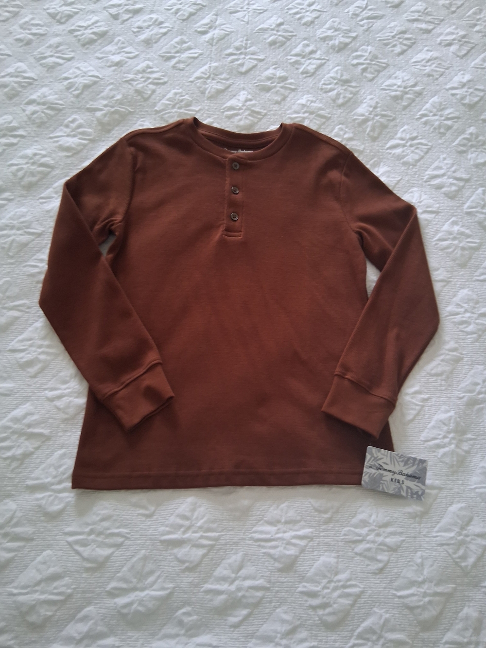 Tommy Bahama Kids  Boys' Long-Sleeve Henley in Rust Brown Size 7-8